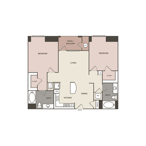 Floor plan for 2 beds, 2 baths, 1112 sqft